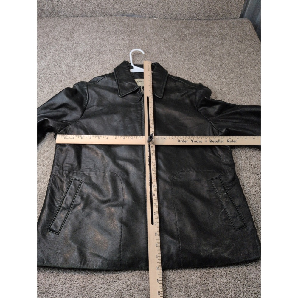 Eddie Bauer Mens Black Genuine Lamb Leather Zip Front Collared Jacket Size L - Picture 5 of 8